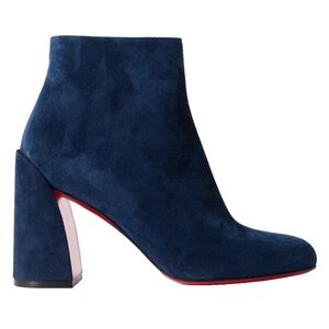 Christian Louboutin Turela 85 Zaffiro Blue Block Heel Short Ankle Bootie 38